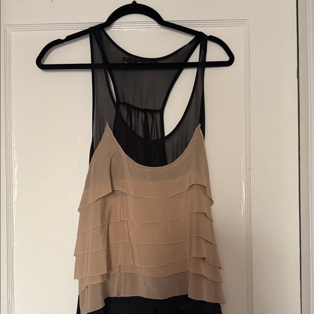 Patterson J. Kincaid Black & Beige Layered Chiffon Tank